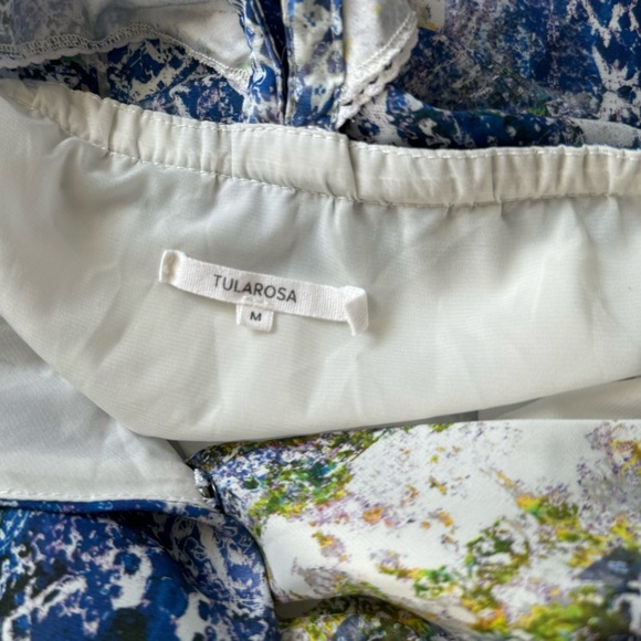 Tularosa Blue Multi Print Lace Trim Scallop Strap Dress Size Medium - Picture 7 of 9